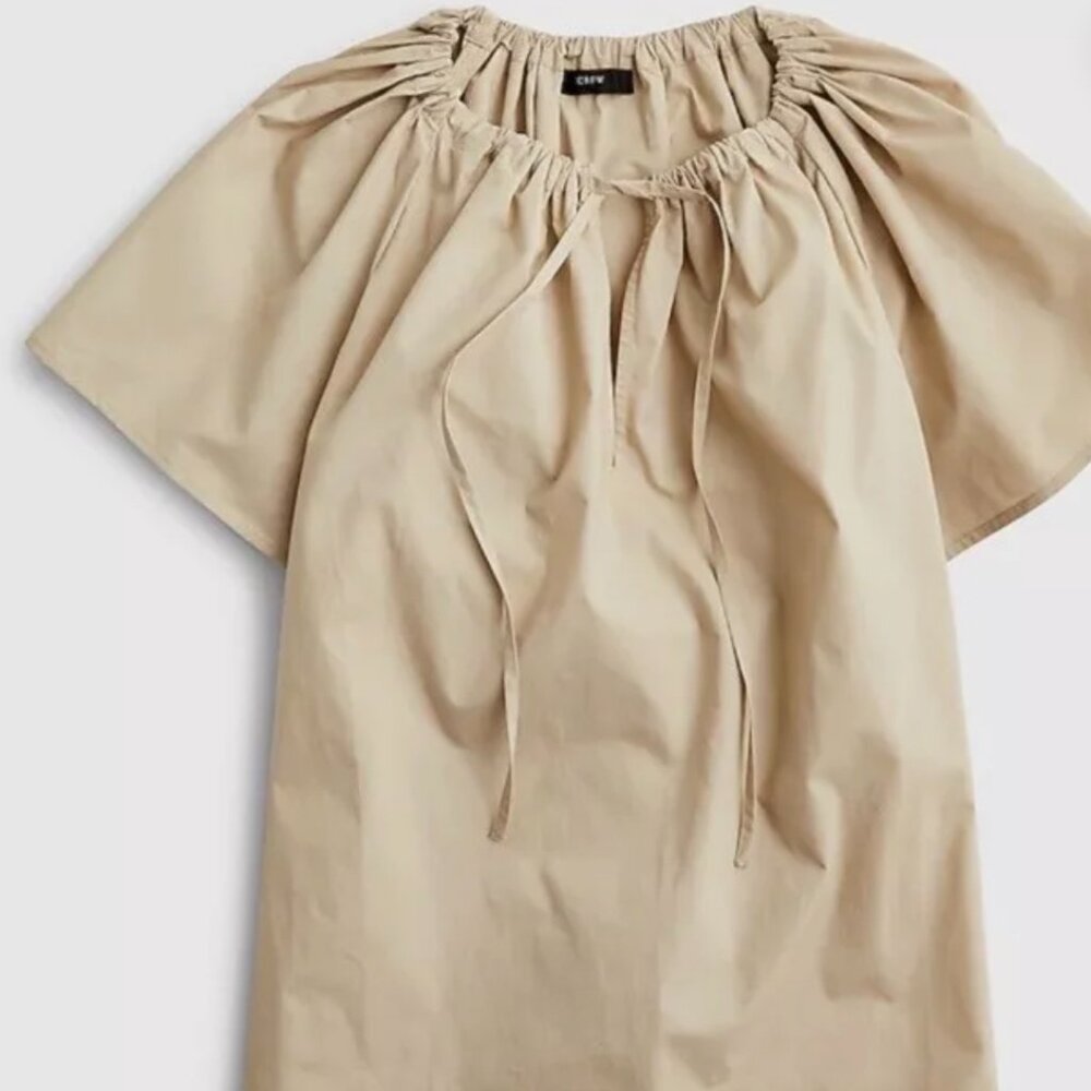 J.Crew Tan Tie-neck Cotton-Poplin Top. Size: Large.  Gently Used.